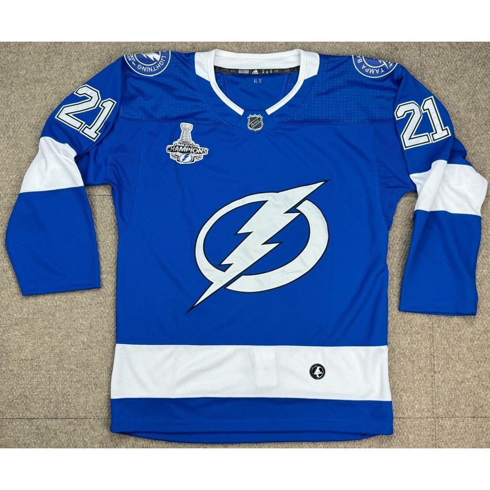 Adidas NHL 2021 Tampa Bay Lighting Stanley Cup Champ #21 Brayden Point Jersey 52